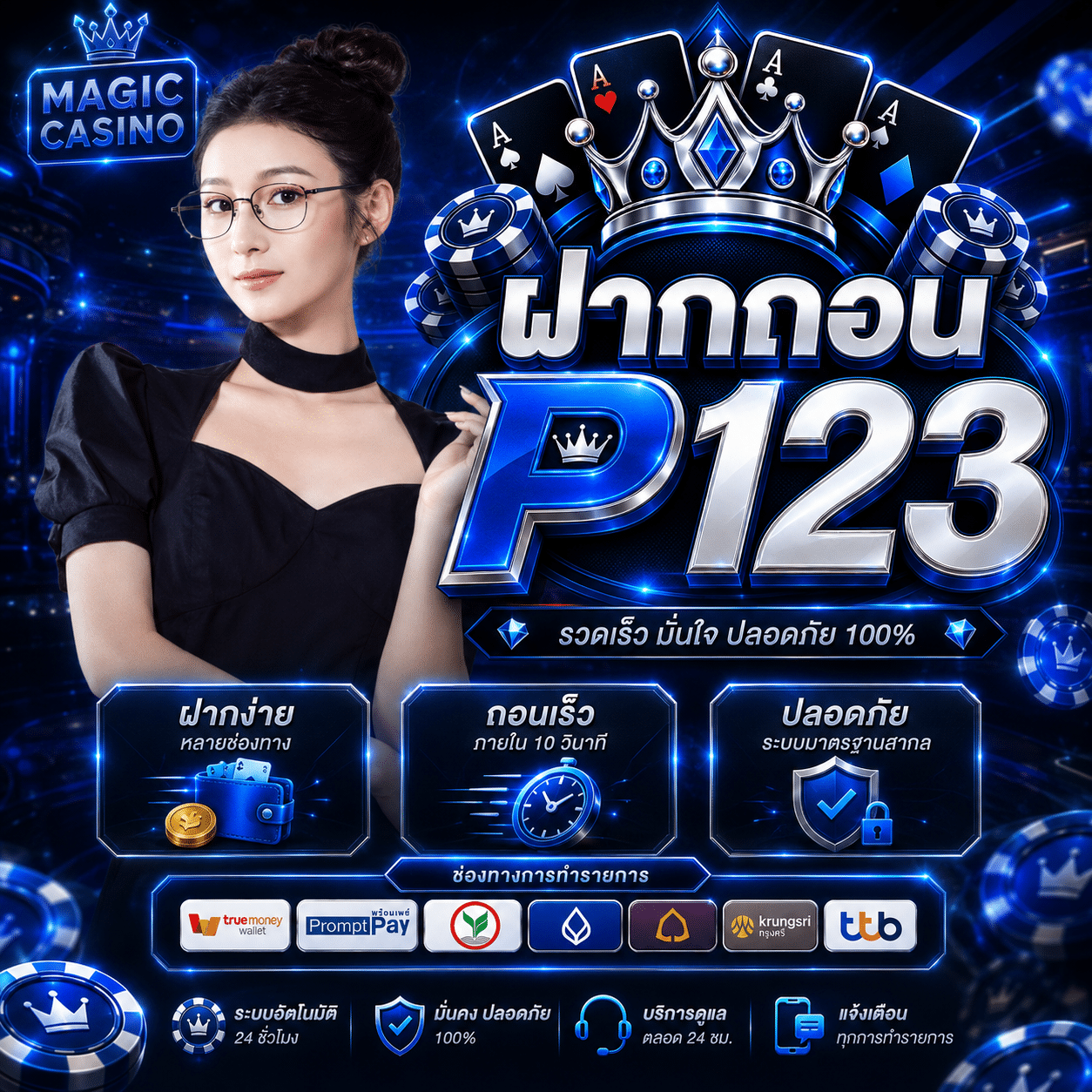 ฝากถอน P123 คืนที่ผมส่งเงินเข้าแล้วส่งกลับออก โดยยังไม่เปิดห้องเกม